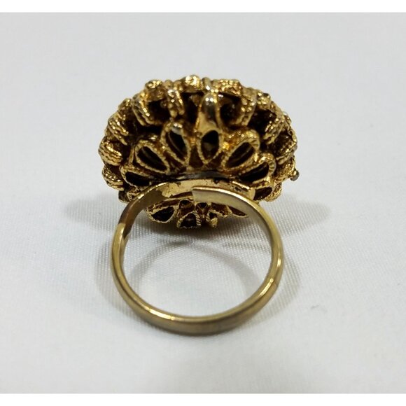 Vintage Gold-Tone Adjustable Costume Ring Faux Pearl Cluster Design Cocktail - Picture 7 of 7